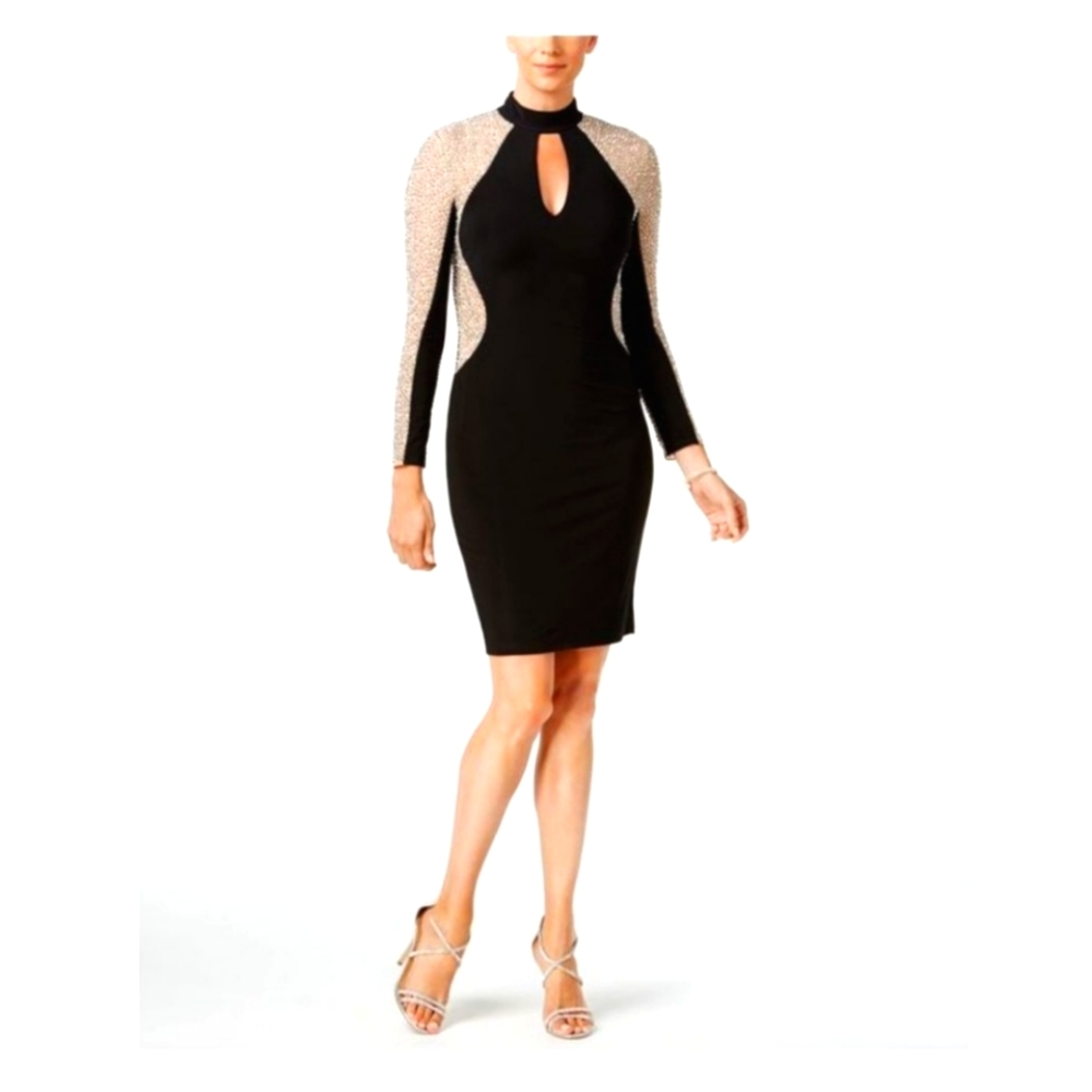 Xscape beaded long sleeve formal dress